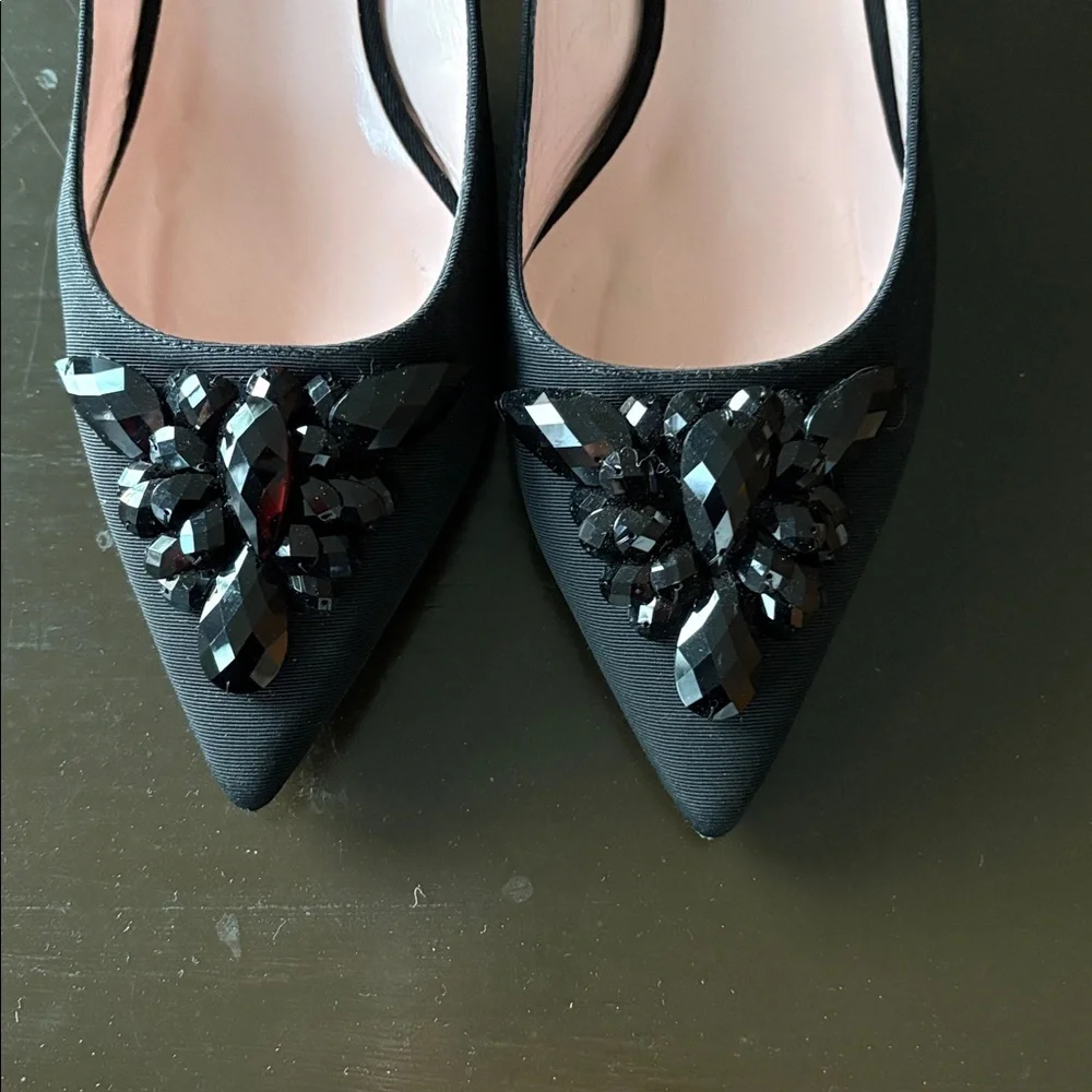 Kate Spade New York Black Grosgrain Beaded Sling Back Pumps - Picture 8 of 11